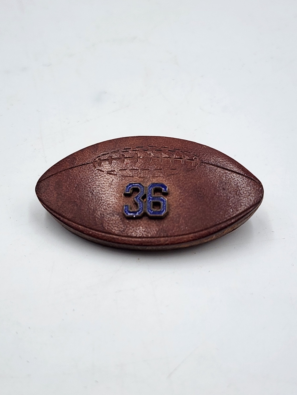 VTG  LEATHER FOOTBALL SHAPED BROOCH PIN Number 36